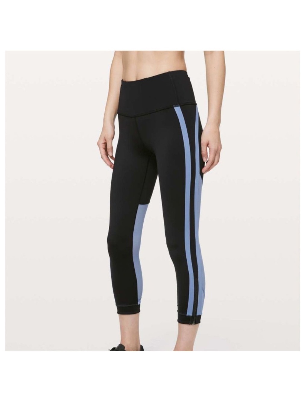 lululemon athletica Black Leggings with Light Blue Side Panels